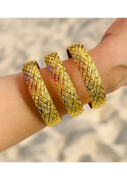 3 Adet Altın Kaplama Baklava Desenli Bilezik Kararma Solma Yapmaz 2 Yıl Garantili Kuyumcu Kalitesi