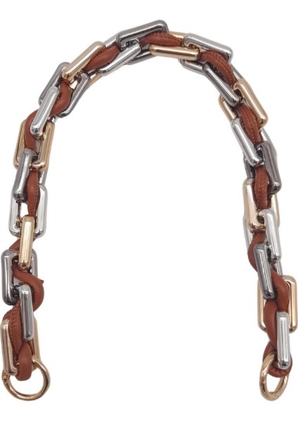 45 cm Derili Köşeli Renkli Akrilik Zincir Taba Renk Derili Yaylı Halkalı