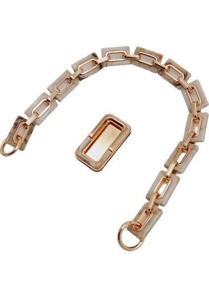 44 cm Dikdörtgen Halkalı Akrilik Zincir Plaka Set Bej Renk Light Gold Metalli modelleri