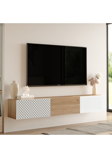 Camelia Tv Ünitesi Uv Baskı 180CM Sepet-Beyaz