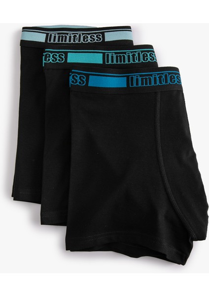 3'lü Boxer Seti Slogan Baskılı Beli Lastikli