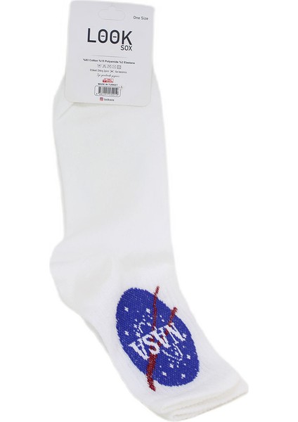 Look Socks Nasa Desenli Beyaz Kolej Çorap 3 Çift