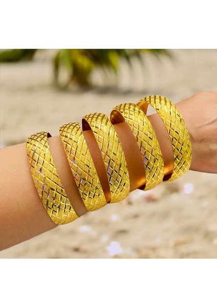 5 Adet Altın Kaplama Baklava Desenli Bilezik Kararma Solma Yapmaz 2 Yıl Garantili Kuyumcu Kalitesi