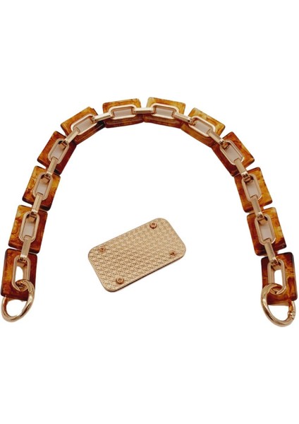 44 cm Dikdörtgen Halkalı Akrilik Zincir Plaka Set Kehribar Renk Light Gold Metalli fiyatları
