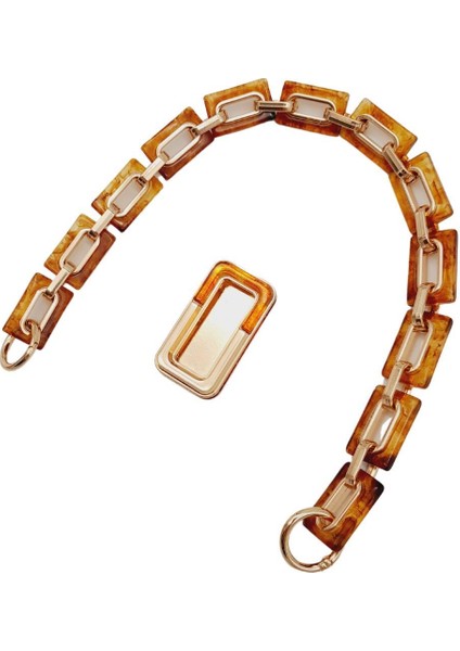 44 cm Dikdörtgen Halkalı Akrilik Zincir Plaka Set Kehribar Renk Light Gold Metalli modelleri