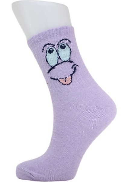 Look Socks Şaşkın Face Karakter Desenli Mor Kolej Çorap