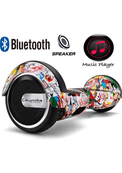 Elektrikli Kaykay Hoverboard Bluetooth Hoparlörlü 6.5 Inch Akıllı Dengeli - Grafiti Desenli