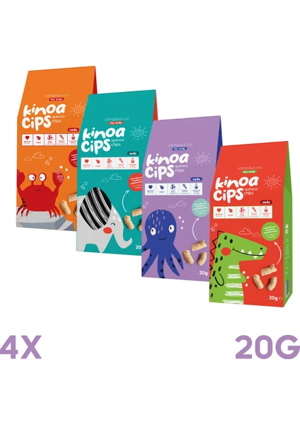 4 Paket 20G Sade Kinoa Cipsi For Kids Glutensiz Vegan Yağsız Cips Çocuklara Özel Ambalaj Karışık Ambalajlar