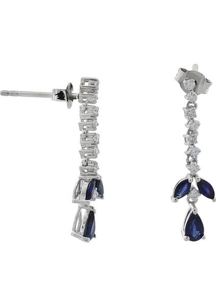 Doğal Safir Taşlı Sallantılı Pırlanta Küpe