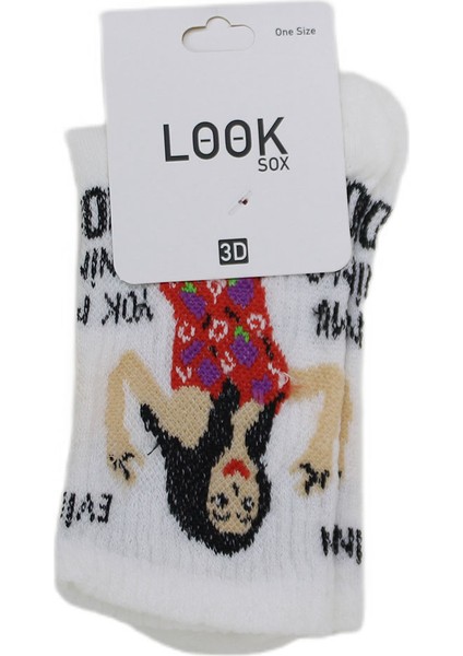 Look Socks Dilber Evin Barkın Yokmu Karakter Desenli Beyaz Kolej Çorap