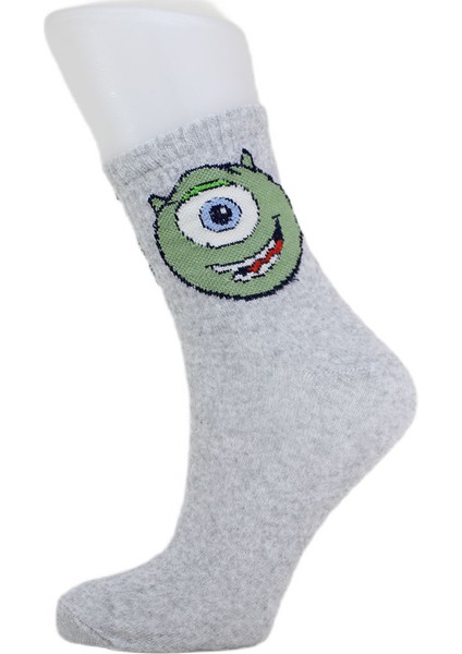 Look Socks Yeşil Uzaylı Canavar Göz Karakter Desenli Kolej Çorap 3 Çift