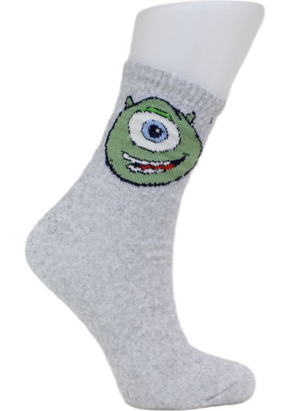 Look Socks Yeşil Uzaylı Canavar Göz Karakter Desenli Kolej Çorap 3 Çift