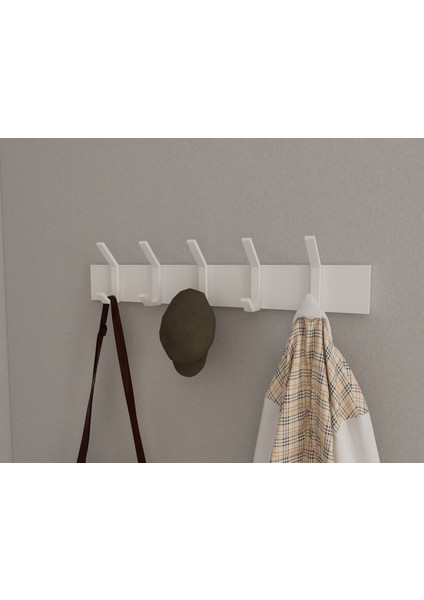 Modern Duvar Kanca Askılık - 5 Adet Beyaz Askılık - Beyaz Mdflam - Model 101