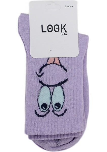 Look Socks Şaşkın Face Karakter Desenli Mor Kolej Çorap 3 Çift