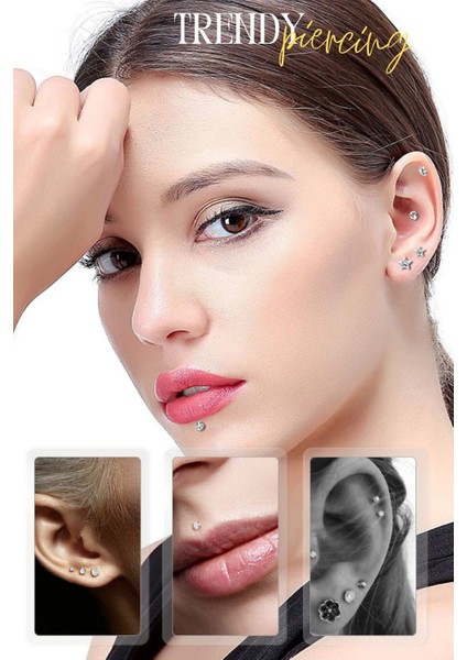 Cerrahi Çelik Altın Tek Taşlı Labret Bioplastik Dudak, Kulak Helix, Septum, Labret, Smiley, Tragus