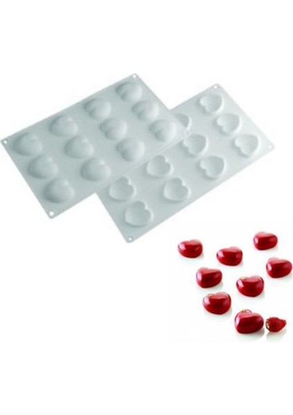 Silikon Kalp Kek Kalıbı 12 Li 4,5x4,5x2,2 cm