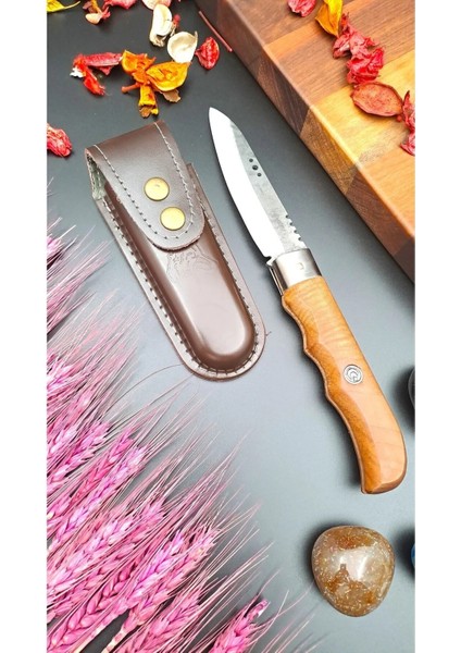 Swencraft Outdoor Piknik Çakısı Kamp Bıçak Bıçağı Çakısı Bıçak Kılıflı El Yapımı ( Ceviz Ağacı Sap ) 23 cm