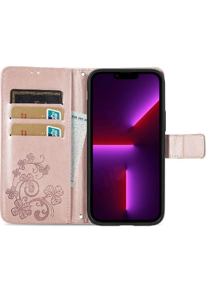 Iphone 13 Için Promax Flip Kapak Zarif Iş Deri Kısa Telefon Kılıfı (Yurt Dışından)