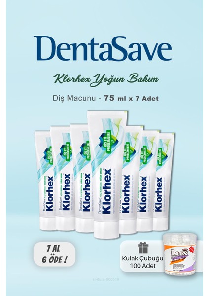 Klorhex Diş Macunu 7 Al 6 Öde 75 Ml Ve Kulak Çubuğu,