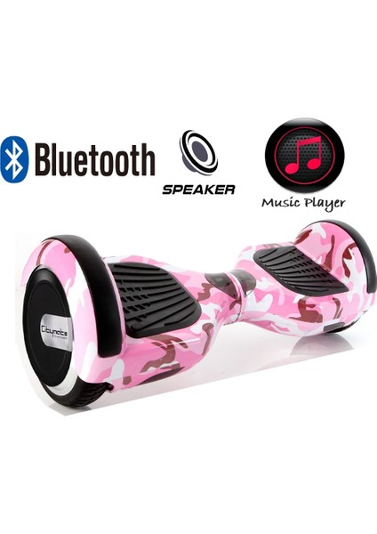 Elektrikli Kaykay Hoverboard Bluetooth Hoparlörlü 6.5 Inch Akıllı Dengeli - Pembe Kamuflaj Grafiti Desenli