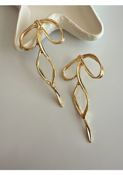 Çelik Fiyonk Gold Küpe