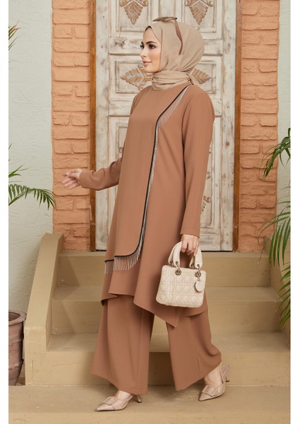 Zincirli Tunik Pantolon Takım - Camel
