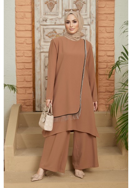 Zincirli Tunik Pantolon Takım - Camel