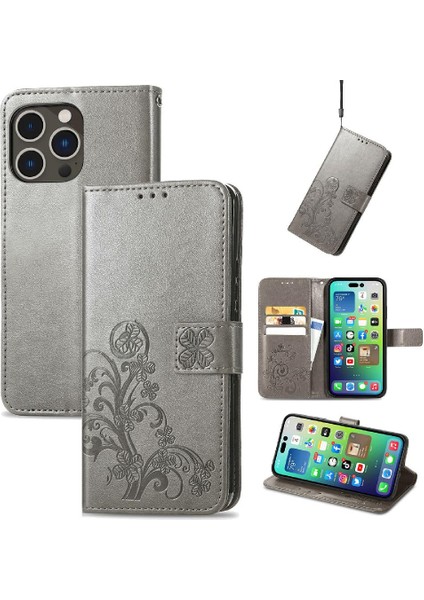 Iphone 14 Için Pro Kısa Kayış Dört Yapraklı Yonca Zarif Iş Telefon Kılıfı (Yurt Dışından)