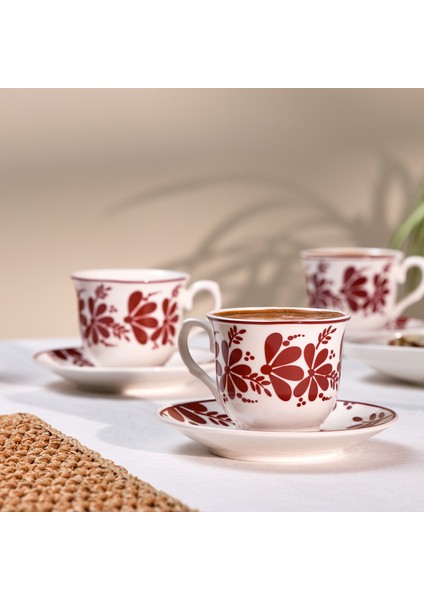 Kelsey New Bone 6 Kişilik Kahve Fincan Takımı 90 ml Bordo