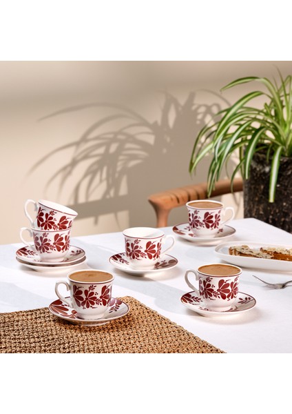 Kelsey New Bone 6 Kişilik Kahve Fincan Takımı 90 ml Bordo fiyatları