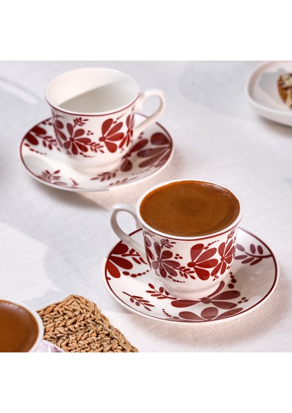 Kelsey New Bone 6 Kişilik Kahve Fincan Takımı 90 ml Bordo modelleri