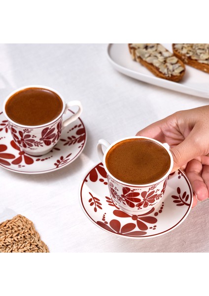 Kelsey New Bone 6 Kişilik Kahve Fincan Takımı 90 ml Bordo fırsatları