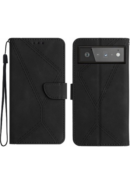 Google Piksel 6 Telefon Kılıfı Için Kılıf Yüksek Kalite Tpu Dikiş Kabartmalı Pu (Yurt Dışından)