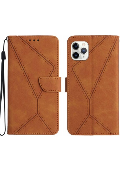 IPhone 11 Için Kılıf Pro Max Telefon Kılıfı Yumuşak Pu Deri Dikiş Kabartmalı (Yurt Dışından)