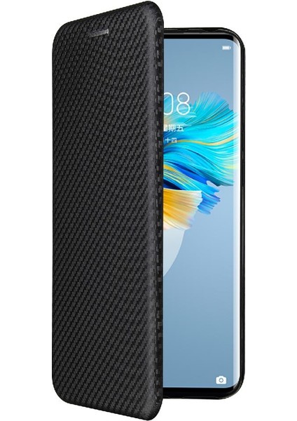 YH Mall Huawei Mate 40 Pro Için Kılıf Manyetik Karbon Fiber Kart Tutucu ile Folyo (Yurt Dışından)