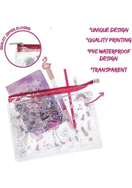 Sulu Fermuarlı Desenli Şeffaf Dosya (A5) - Flamingo fırsatları