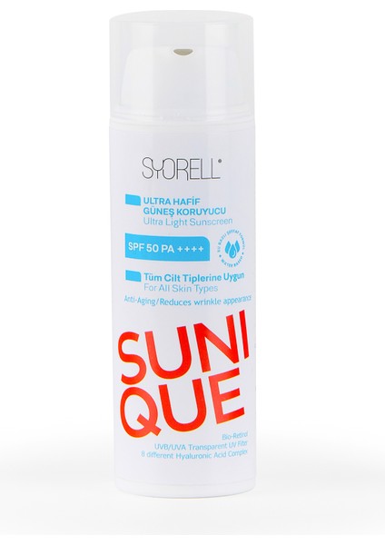 SUNIQUE Anti-Aging Ultra Hafif, Nemlendirici Güneş Koruyucu Krem 50 SPF