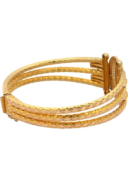 Zirkon Taş Detaylı Çerçeve Içi Tuğralı Üç Sıra Kaburga Model Yeşil Altın Kelepçe Bileklik indirimleri