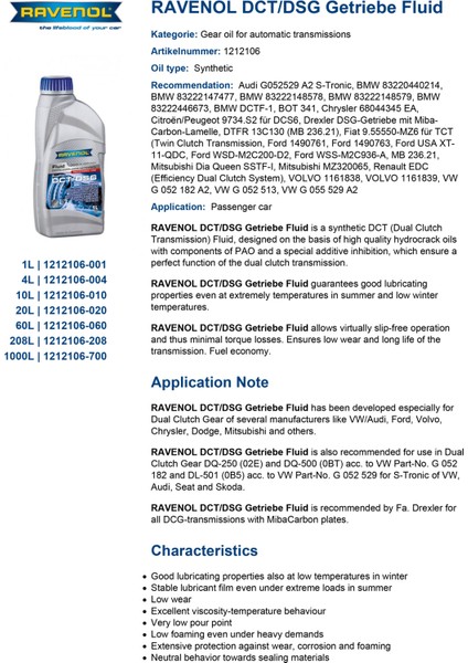 RAVENOL DCT DSG GETRIEBE FLUID, 1L Çift Kavrama Şanzıman Fiyatı
