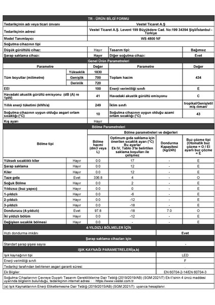 4800 Nf E Enerji Sınıfı 434 Lt No-Frost Buzdolabı