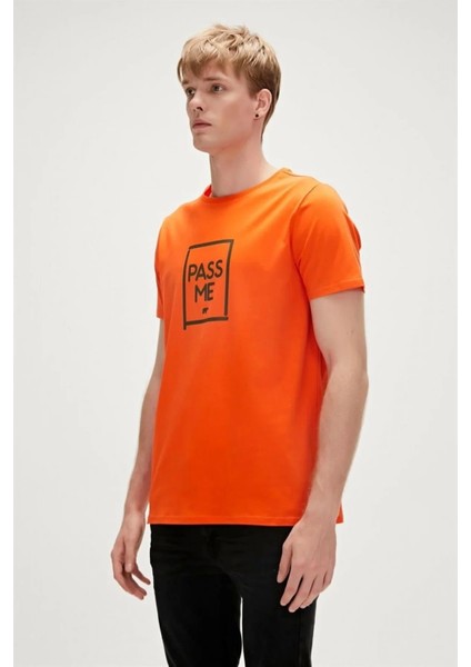 Pass Me 0 Yaka Erkek Tshirt - Turuncu