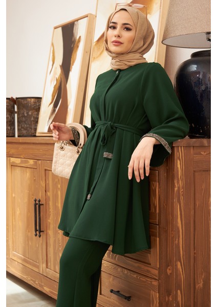 Ispanyol Paça Pantolon Tunik Takım - Zümrüt