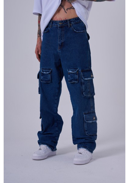 Erkek Cep Detaylı Baggy Jean Pantolon Blue