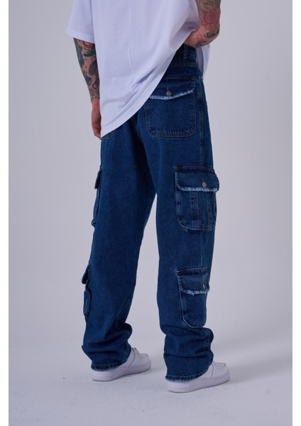 Erkek Cep Detaylı Baggy Jean Pantolon Blue