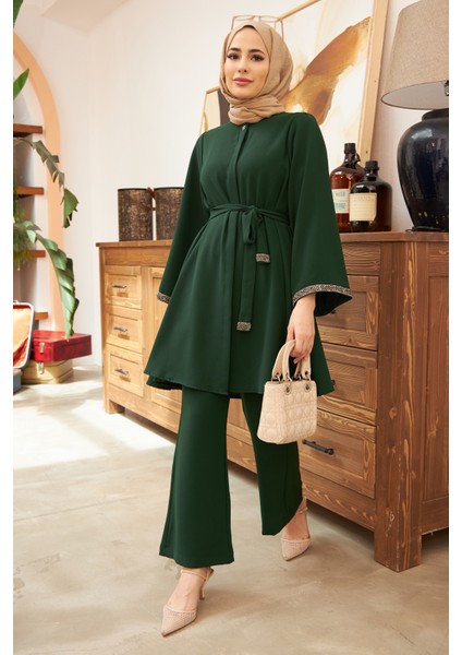 Ispanyol Paça Pantolon Tunik Takım - Zümrüt