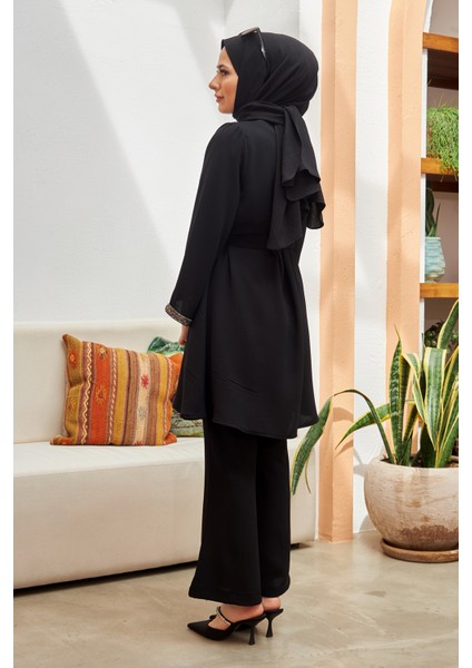 Ispanyol Paça Pantolon Tunik Takım - Siyah fırsatları