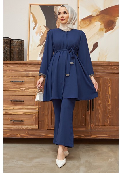 Ispanyol Paça Pantolon Tunik Takım - Indigo fiyatları