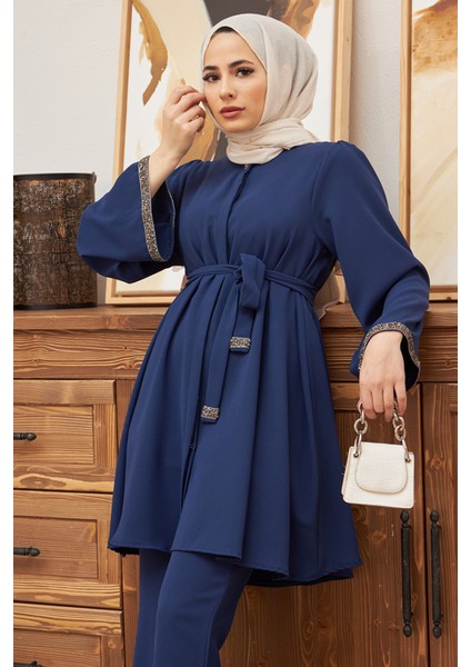 Ispanyol Paça Pantolon Tunik Takım - Indigo modelleri