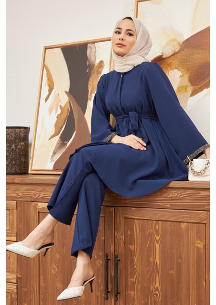 Ispanyol Paça Pantolon Tunik Takım - Indigo fırsatları