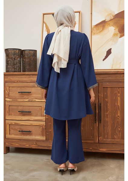 Ispanyol Paça Pantolon Tunik Takım - Indigo indirimleri